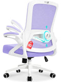 Netz Burostuhl mit ergonomischer 4D Lendenstutze klappbaren Armlehnen und Wippfunktion in Violett