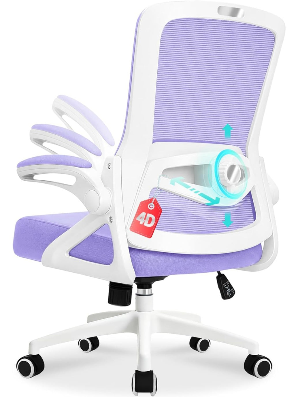 Netz Burostuhl mit ergonomischer 4D Lendenstutze klappbaren Armlehnen und Wippfunktion in Violett