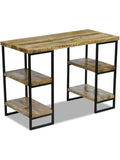 Mangoholz Schreibtisch mit Stahlgestell 110 x 50 x 76 cm und vier Ablagefachern fur Buro und Gaming