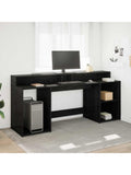 LED Computertisch in Schwarzeiche 200 x 55 x 91 cm mit Stauraum Schublade und grosser Arbeitsflache