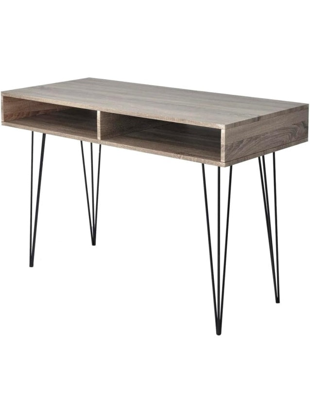 Schreibtisch 110 x 50 x 76 cm mit zwei Ablagefachern MDF Tischplatte und Metallgestell in Grau