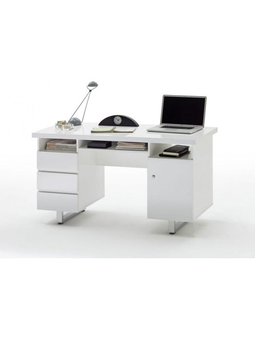 Moderner Schreibtisch in Hochglanz Weiss 140 cm