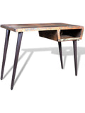 Schreibtisch aus massivem Altholz 110 x 50 x 80 cm mit Eisenbeinen und Ablagefach im Industrie Stil